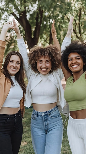 smiling-multiracial-women-with-arms-raised-park